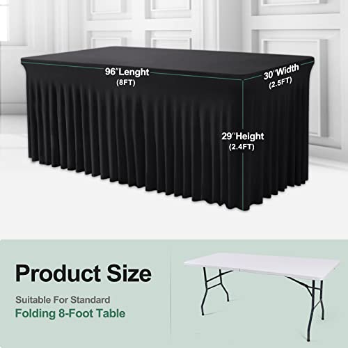 BDDC Table Skirts for Rectangle Tables 8ft - One-Piece Black Tablecloths and Skirt, Wrinkle Resistant Ruffles Elastic Cover for Banquets, Weddings, Events, Parties - Image 3
