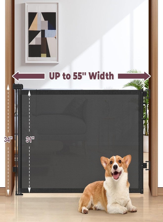 cideny Retractable Baby Gate, Mesh Dog Gate for Doorways, Hallways, Stairs, Indoor & Outdoor, Extends up to 55" Wide, Black - Image 2