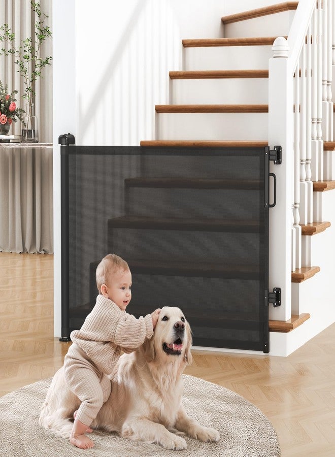 cideny Retractable Baby Gate, Mesh Dog Gate for Doorways, Hallways, Stairs, Indoor & Outdoor, Extends up to 55" Wide, Black - Image 1