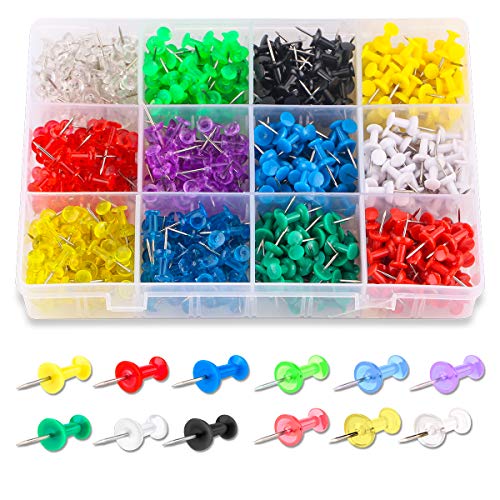 Yalis Push Pins Color Thumb Tacks 600-Count Standard Pins Steel Point and Colored Plastic Head, 12 Assorted Colors - Image 1