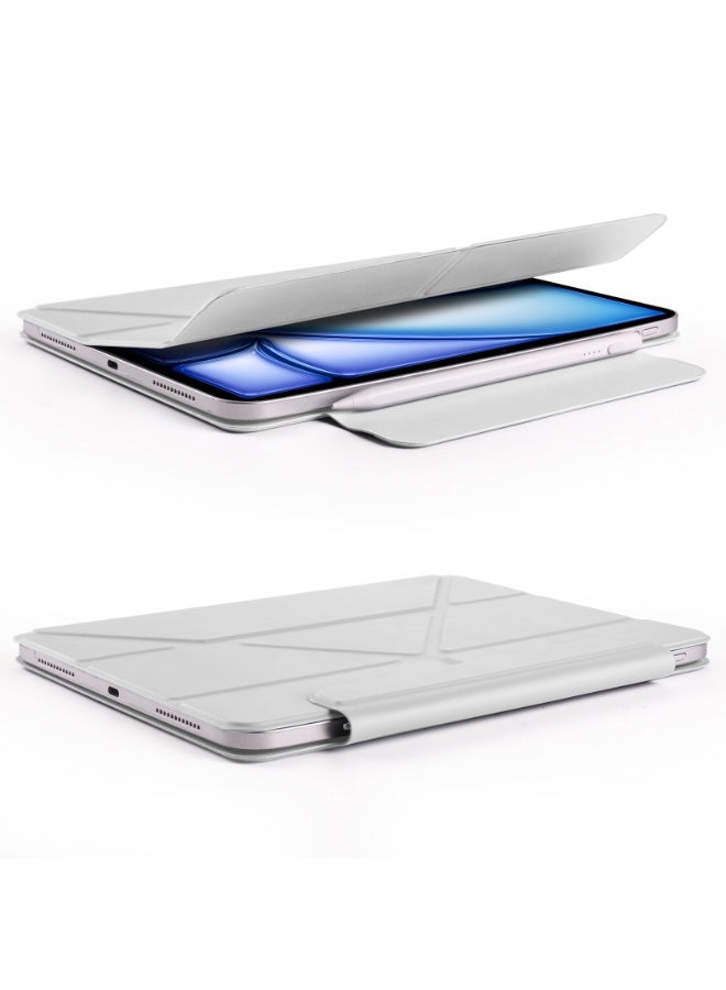 magnatic Case for iPad iPad Air 13 Inch Case M2 2024/iPad Pro 12.9 6th/5th/4th Generation 2022/2021/2020 with Pencil Holder, Clear Transparent Back Shell Slim Stand Shockproof Tablet Cover, Auto Wake/Sleep (Grey - Image 3
