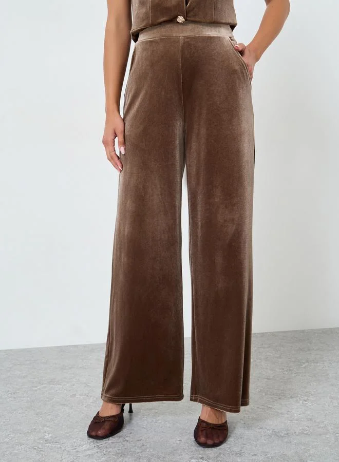 Styli Women Brown Velour Wide Leg Pants