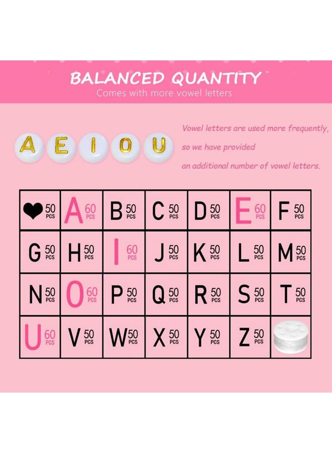 Looconi 1400pcs Letter Beads A-Z 4x7mm White On Gold Round Acrylic Alphabet Heart Beads and Beading Cord for Jewelry Making Bracelets Necklaces Key Chains - Image 4