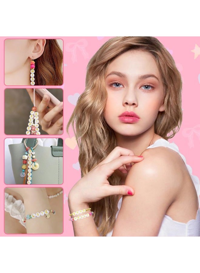 Looconi 1400pcs Letter Beads A-Z 4x7mm White On Gold Round Acrylic Alphabet Heart Beads and Beading Cord for Jewelry Making Bracelets Necklaces Key Chains - Image 5