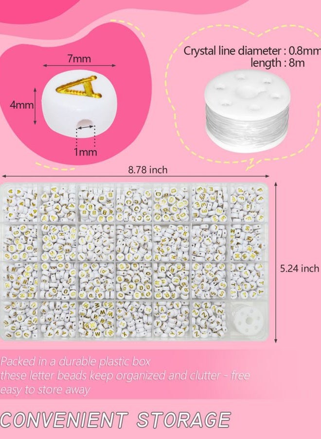Looconi 1400pcs Letter Beads A-Z 4x7mm White On Gold Round Acrylic Alphabet Heart Beads and Beading Cord for Jewelry Making Bracelets Necklaces Key Chains - Image 2