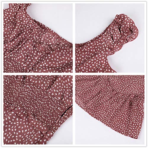 YOBECHO Womens Summer Ruffle Sleeve Sweetheart Neckline Printing Dress Mini Dresses Brick Red - Image 4