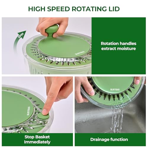 SUSTEAS Salad Spinner Large, Vegetables Wash Bowl, Fruits & Herb Lettuce Dryer with 5 Blade Slicer Egg Yolk Strainer Shredder for Efficient Salad Preparation and Food Washing, 4.25Qt - Image 4