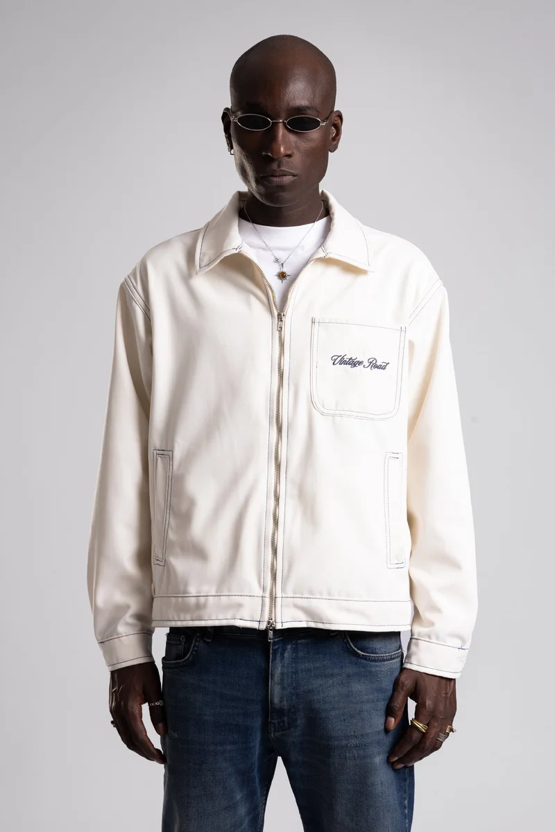 Catch Vintage Jacket with Embroidered Text Detail