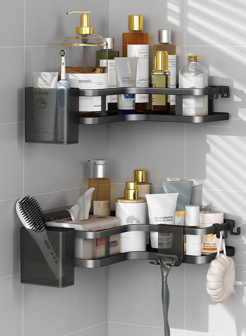 جايزهو الزاوية دش العلبة ، 2 حزمة لاصق دش الزاوية المنظم رفوف ، لا الحفر الفولاذ المقاوم للصدأ دش تخزين الرف مع السنانير و معجون الأسنان حامل للحمام ، النوم و المطبخ - Image 1