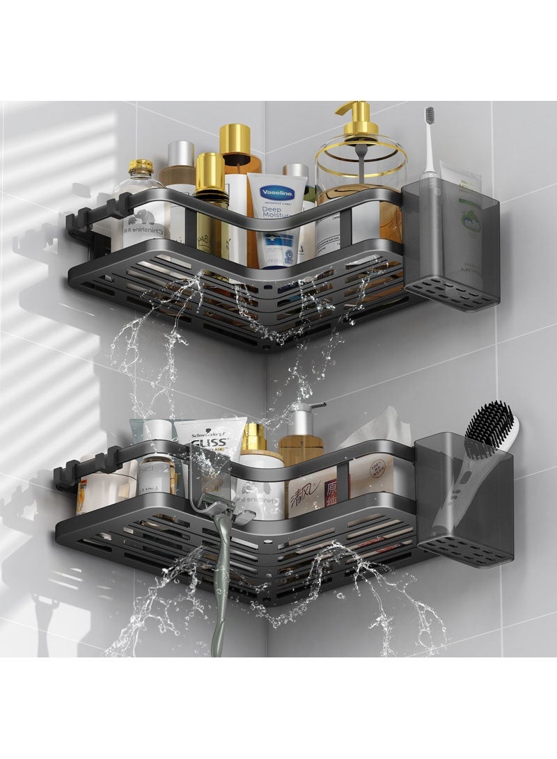 جايزهو الزاوية دش العلبة ، 2 حزمة لاصق دش الزاوية المنظم رفوف ، لا الحفر الفولاذ المقاوم للصدأ دش تخزين الرف مع السنانير و معجون الأسنان حامل للحمام ، النوم و المطبخ - Image 5