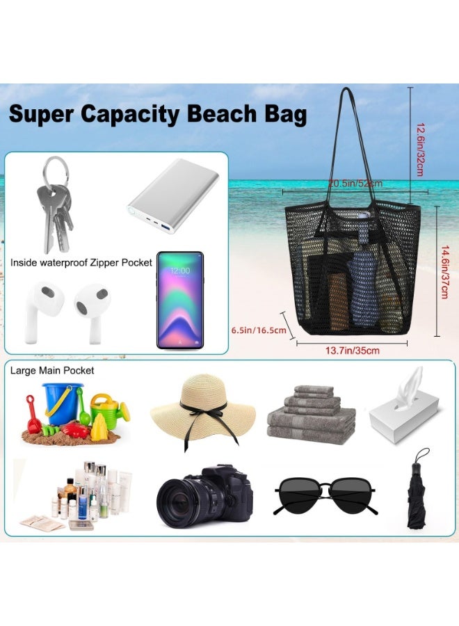 Large mesh beach bag with zipper, interior pocket, women's shoulder bag, bath bag, handbag, shopping bag, tote bag, beach tote bag - Image 2