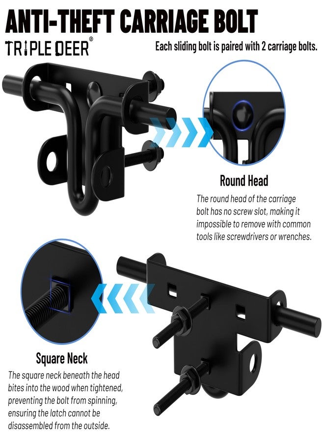 TRIPLE DEER Heavy Duty Sliding Bolt Gate Latch with Padlock Hole & Carriage Bolt, Slide Bolt Hardware for Wooden Fence/Yard Fence/Shed Door/Barn Door, Black, 1 Pack - Image 4