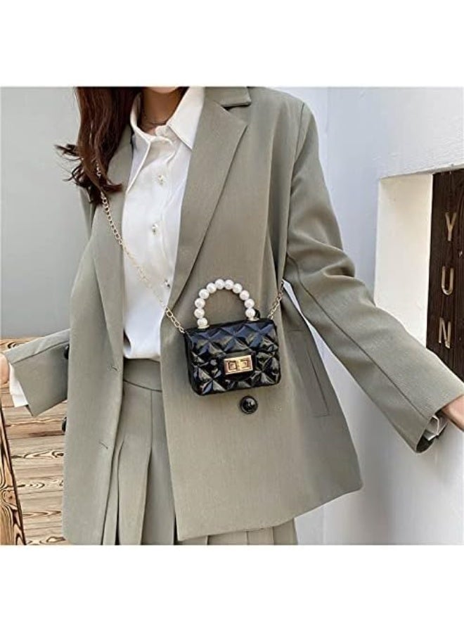 حقيبة يد صغيرة، حقيبة صغيرة للبنات، حقيبة كروس صغيرة للأطفال بسلسلة ذهبية، لون أسود - Image 2