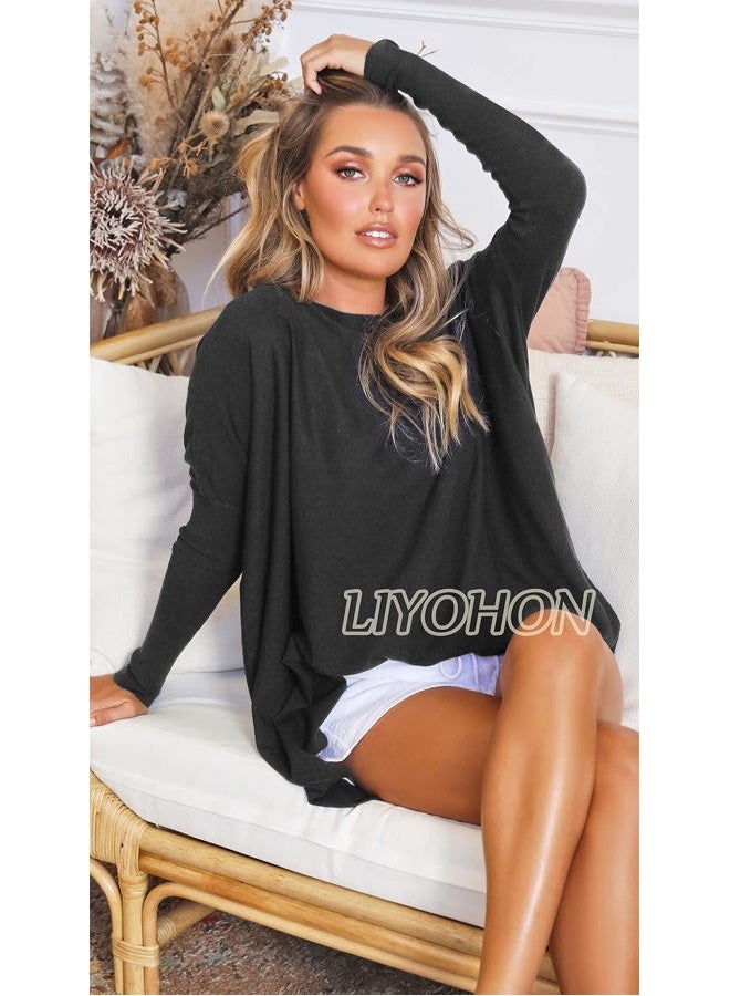LIYOHON Oversized T Shirts for Women Tunic Tops to Wear with Leggings Long Sleeve Fall Sweaters Dressy Tops, 1yh-black, XXL - Image 3