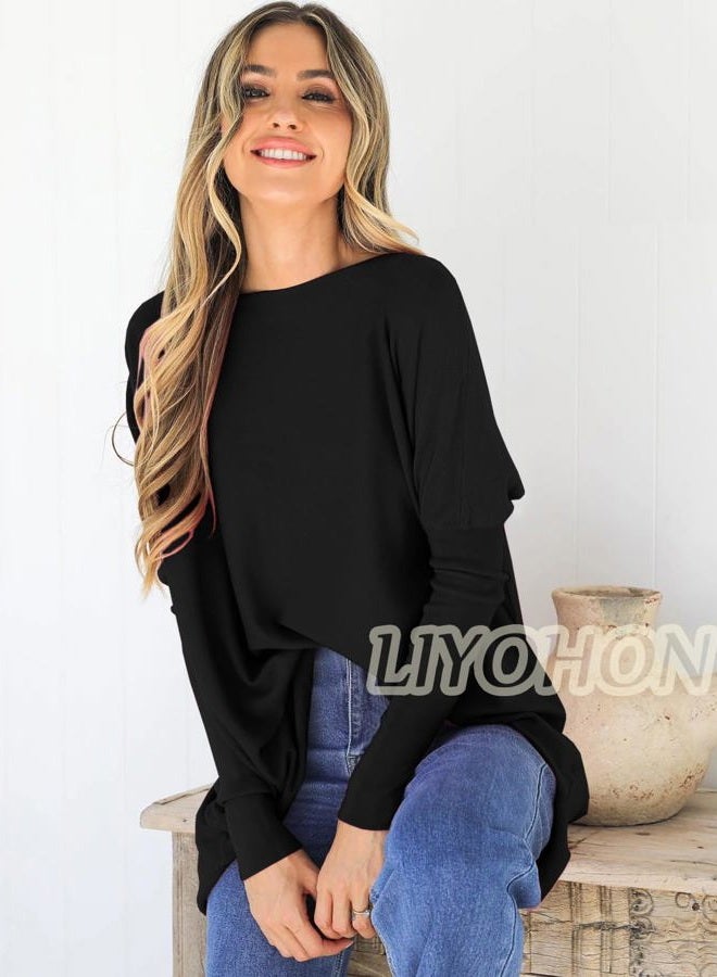 LIYOHON Oversized T Shirts for Women Tunic Tops to Wear with Leggings Long Sleeve Fall Sweaters Dressy Tops, 1yh-black, XXL - Image 2