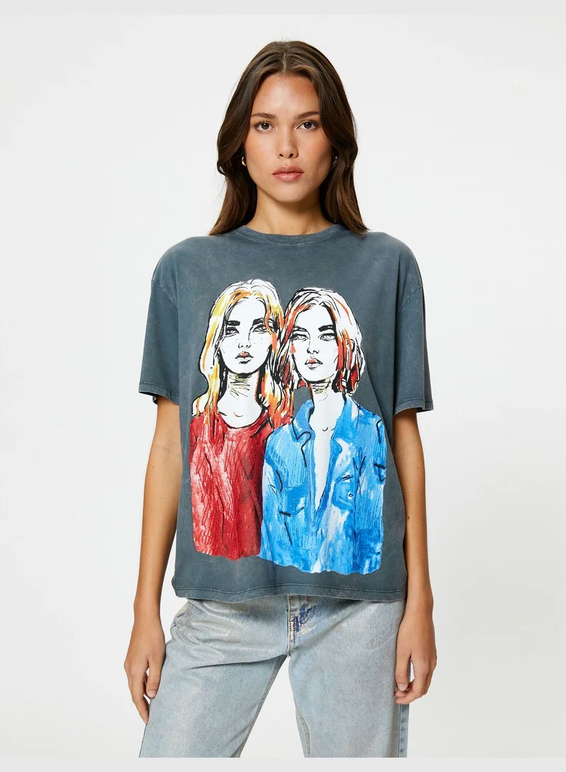 KOTON Regular Fit Crew Neck Short Sleeve Printed T-Shirt