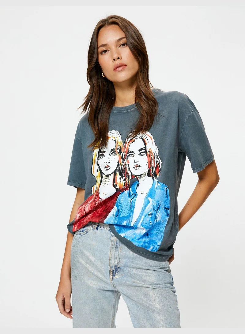 KOTON Regular Fit Crew Neck Short Sleeve Printed T-Shirt