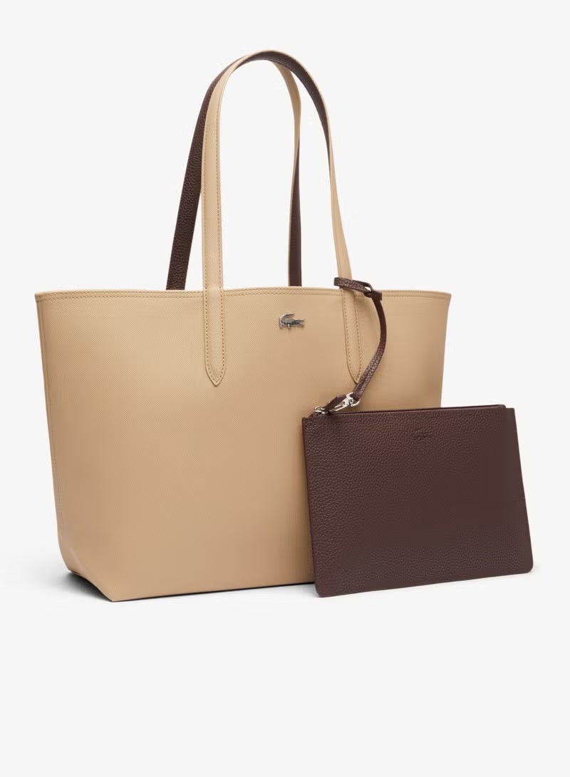 لاكوست حقيبة يد نسائية كبيرة الحجم ذات وجهين وسعة كبيرة بلونين من لاكوست، أنيقة ومتعددة الاستخدامات، بيج/شوكولاتة - Image 2