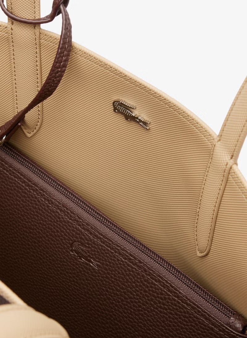 لاكوست حقيبة يد نسائية كبيرة الحجم ذات وجهين وسعة كبيرة بلونين من لاكوست، أنيقة ومتعددة الاستخدامات، بيج/شوكولاتة - Image 3