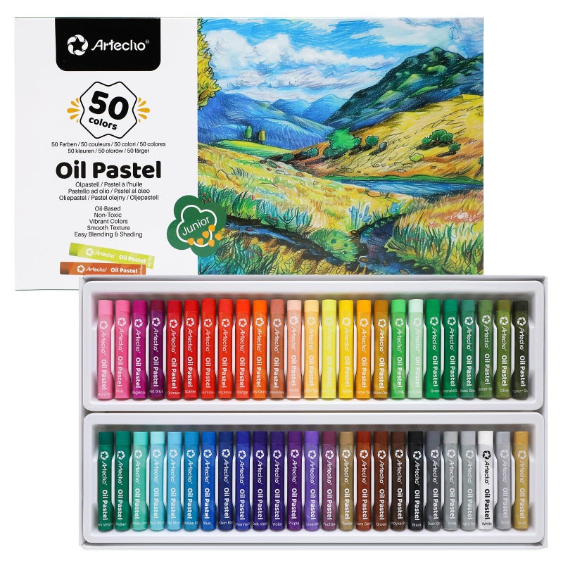 Artecho Oil Pastels Set of 50 Colors (8 x 60 mm), Soft Oil Pastels for Art Painting, Drawing, Blending, Art Supplies for Artists, Teachers - Image 1