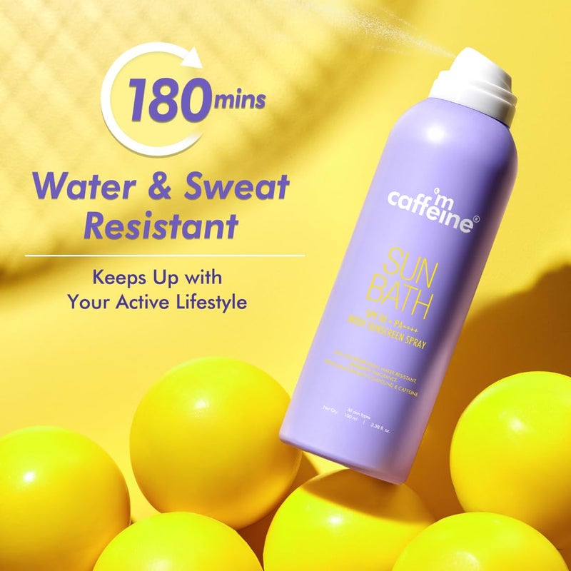 MCaffeine mCaffeine Sun Bath SPF 80 PA  Body Sunscreen Spray  High UV Protection  Invisible NonGreasy 180 Mins WaterSweat Resistant Cooling Spray For All Skin Types  Blueberry Fragrance 100ml  - Image 5