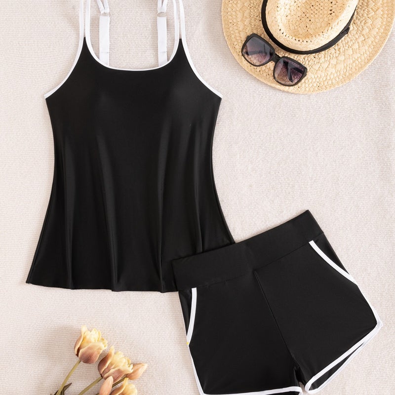 Modest High Waist Pocket Shorts Tankini Swimsuit Set - Image 4