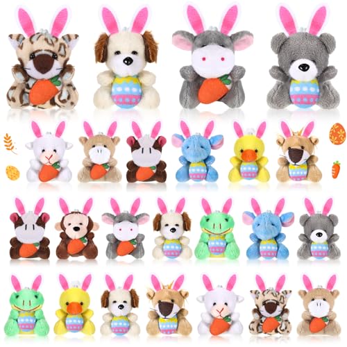 Blueweenly 24 Pcs Easter Mini Animal Plush Toy Set Small Stuffed Animal Bulk with Easter Eggs Bunny Ear Small Plush Keychain for Party Favors Basket Stuffers Classroom Prizes - Image 1