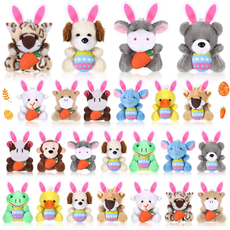 Blueweenly 24 Pcs Easter Mini Animal Plush Toy Set Small Stuffed Animal Bulk with Easter Eggs Bunny Ear Small Plush Keychain for Party Favors Basket Stuffers Classroom Prizes - Image 3