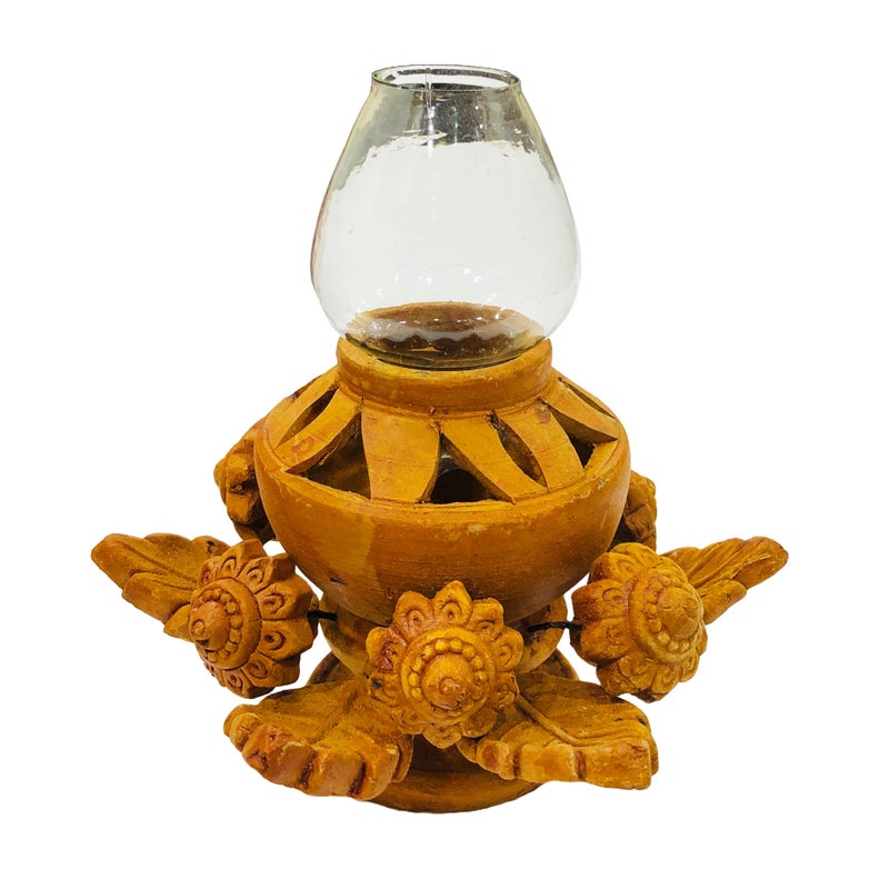ShopMeFast Handcrafted Terracotta/Earthen Clay mud Oil lamp Handmade Home Decorative Diwali Diya with Chimney Cover (Terracotta-CD3) - Image 5