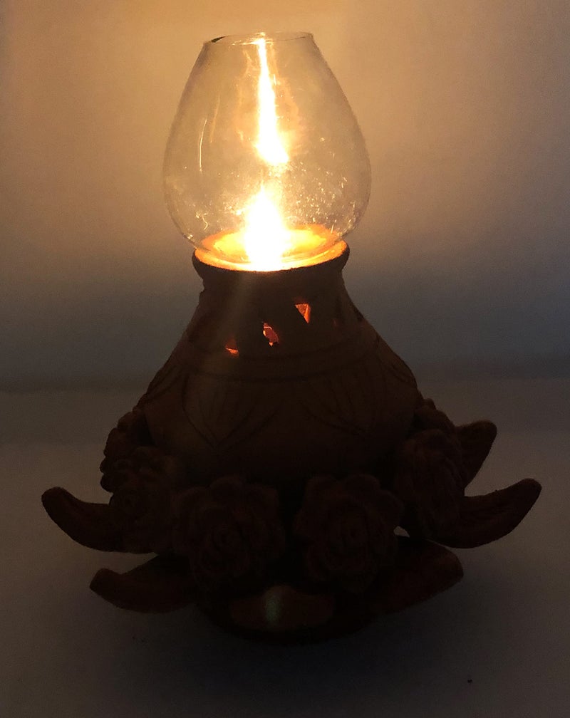 ShopMeFast Handcrafted Terracotta/Earthen Clay mud Oil lamp Handmade Home Decorative Diwali Diya with Chimney Cover (Terracotta-CD3) - Image 2