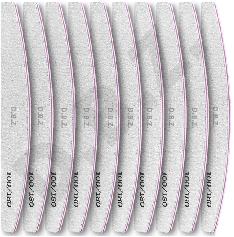 DBZ D.B.Z.® Professional Nail File 100/180 Double Side Sanding Buffer Block Set Nail Sanding Blocks Grinding Polishing Sandpaper Nail Files For Pedicure Manicure (Half Moon Shape - 10 pcs Set) - Image 1