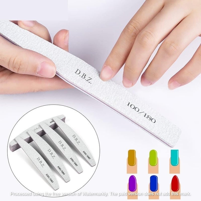 DBZ D.B.Z.® Professional Nail File 100/180 Double Side Sanding Buffer Block Set Nail Sanding Blocks Grinding Polishing Sandpaper Nail Files For Pedicure Manicure (Half Moon Shape - 10 pcs Set) - Image 2