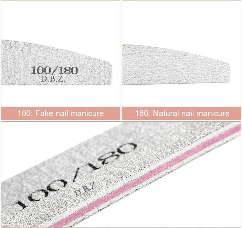 DBZ D.B.Z.® Professional Nail File 100/180 Double Side Sanding Buffer Block Set Nail Sanding Blocks Grinding Polishing Sandpaper Nail Files For Pedicure Manicure (Half Moon Shape - 10 pcs Set) - Image 3