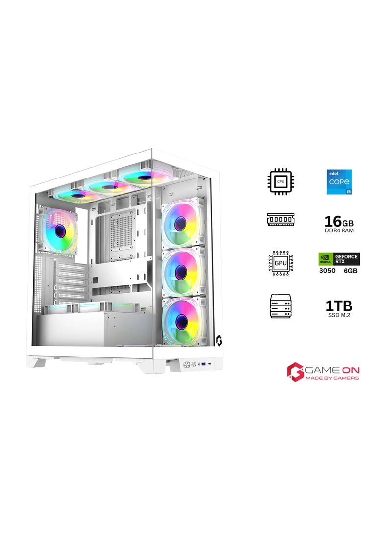 جايم أون كمبيوتر ألعاب بمعالج إنتل كور i5-12400F / 16 جيجابايت رام DDR5 / 1 تيرابايت SSD / بطاقة رسومات Nvidia GeForce RTX 3050 / ويندوز 10 برو مع شاشة 24.5 بوصة 180 هرتز، لوحة مفاتيح RGB، فأرة، سماعة رأس وسطح فأرة - Image 2