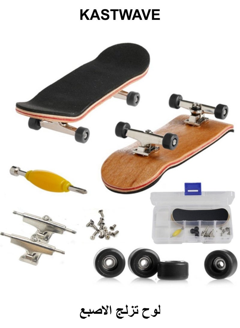 KASTWAVE Finger Skateboard, Alloy Mini Skateboard Deck with Pro Fingerboard Tools and Anti-Slip Pu Pad, Pressure Gifts for Children Teens Adults (Black) - Image 1