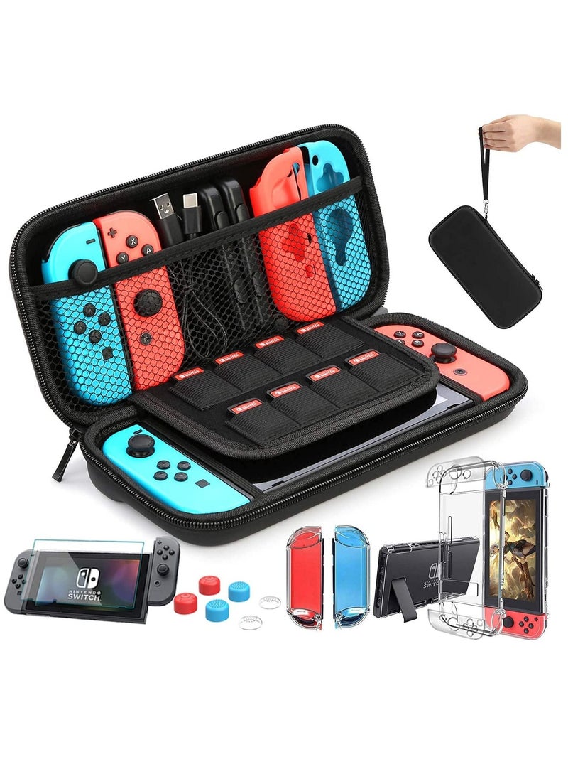 Y&D Switch Case Compatible with Fit for Nintendo 9 in 1 Accessories kit Carrying Case, Dockable Protective HD Screen Protector and 6pcs Thumb Grips Caps  - Image 1