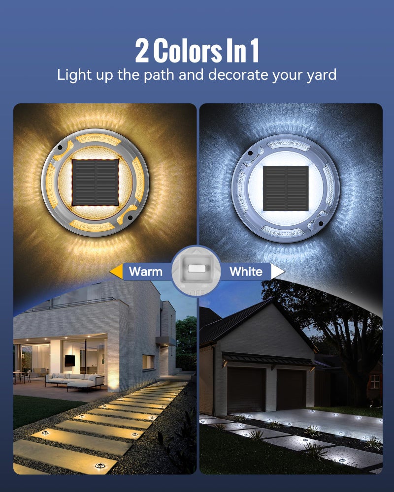 FabStyl Solar Driveway Lights Dock Light Waterproof 12 Pack, 2 Colors in 1 Outdoor LED Solar Deck Lights, Solar Powered Walk Way Lights Road Marker for Warning Stair Pathway Patio (Warm & Cool) - Image 2