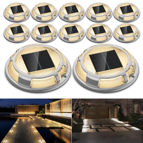 FabStyl Solar Driveway Lights Dock Light Waterproof 12 Pack, 2 Colors in 1 Outdoor LED Solar Deck Lights, Solar Powered Walk Way Lights Road Marker for Warning Stair Pathway Patio (Warm & Cool) - Image 1