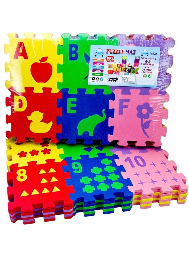 فنبلاست سجادة إسفنجية صغيرة من فن بلاست مكونة من 36 قطعة، أحجية أبجدية متشابكة للأطفال، أحجية تعليمية متشابكة للأبجدية والأرقام مع صور للأطفال - Image 1