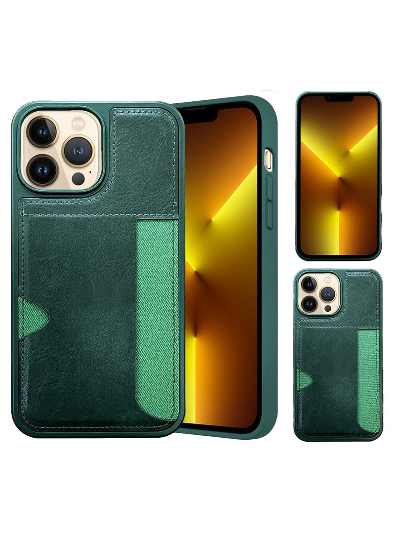 CATANES iPhone 13 Pro Max Case Leather Antifingerprint Cover with Wallet Card Slot Shell, Side Insert Card Holder, Anti Fall Protection - Green  - Image 3