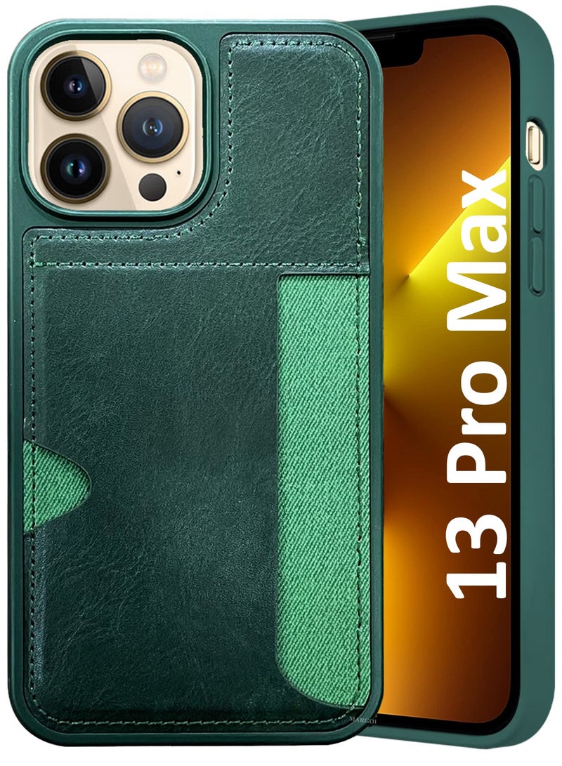 CATANES iPhone 13 Pro Max Case Leather Antifingerprint Cover with Wallet Card Slot Shell, Side Insert Card Holder, Anti Fall Protection - Green  - Image 1