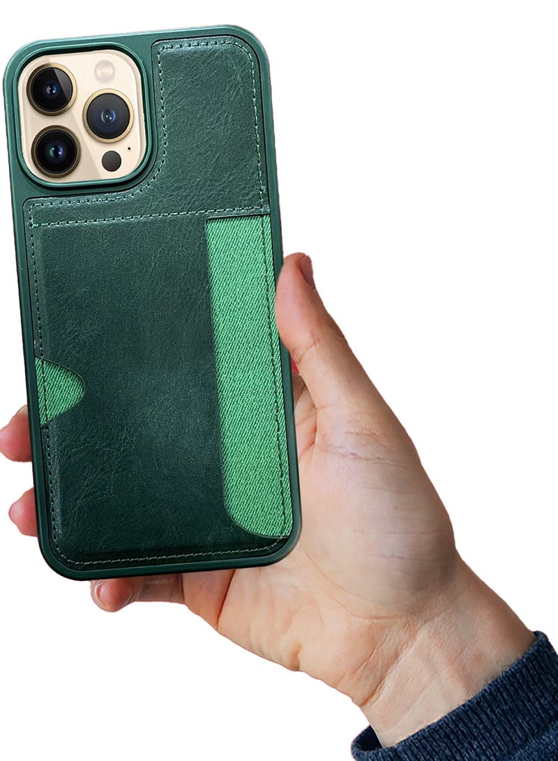 CATANES iPhone 13 Pro Max Case Leather Antifingerprint Cover with Wallet Card Slot Shell, Side Insert Card Holder, Anti Fall Protection - Green  - Image 5