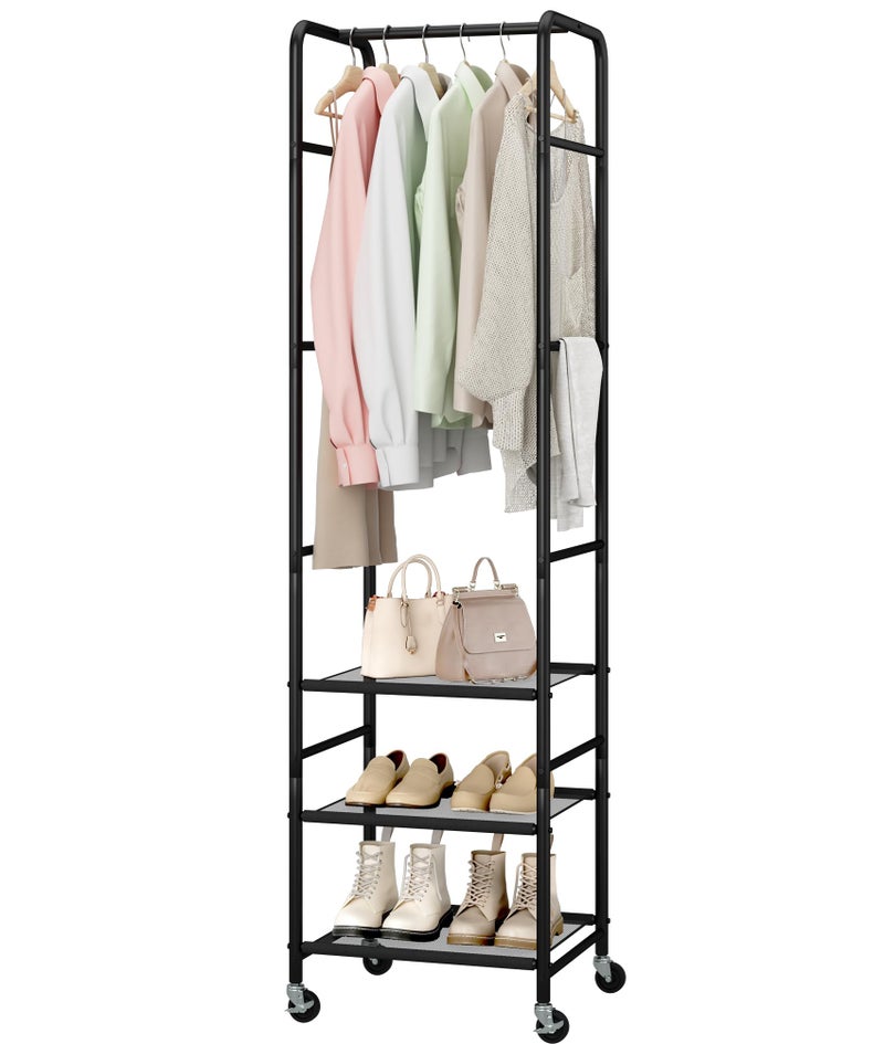 STORAGEIDEAS Small Clothes Rack with 3 Shelves, 72 Inches Tall Coat Garment Rack with Wheels, Display Clothing Racks for Hanging Clothes for Entryway, Hallway, Bedroom, Office, Living Room, Black - Image 1