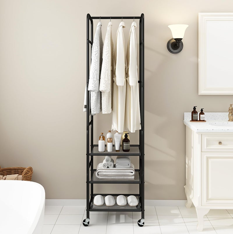 STORAGEIDEAS Small Clothes Rack with 3 Shelves, 72 Inches Tall Coat Garment Rack with Wheels, Display Clothing Racks for Hanging Clothes for Entryway, Hallway, Bedroom, Office, Living Room, Black - Image 5