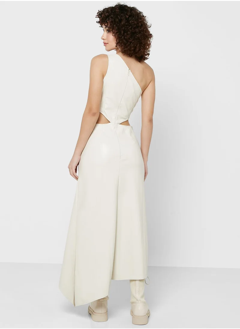 TOPSHOP One Shoulder Cut Out Pu Dress