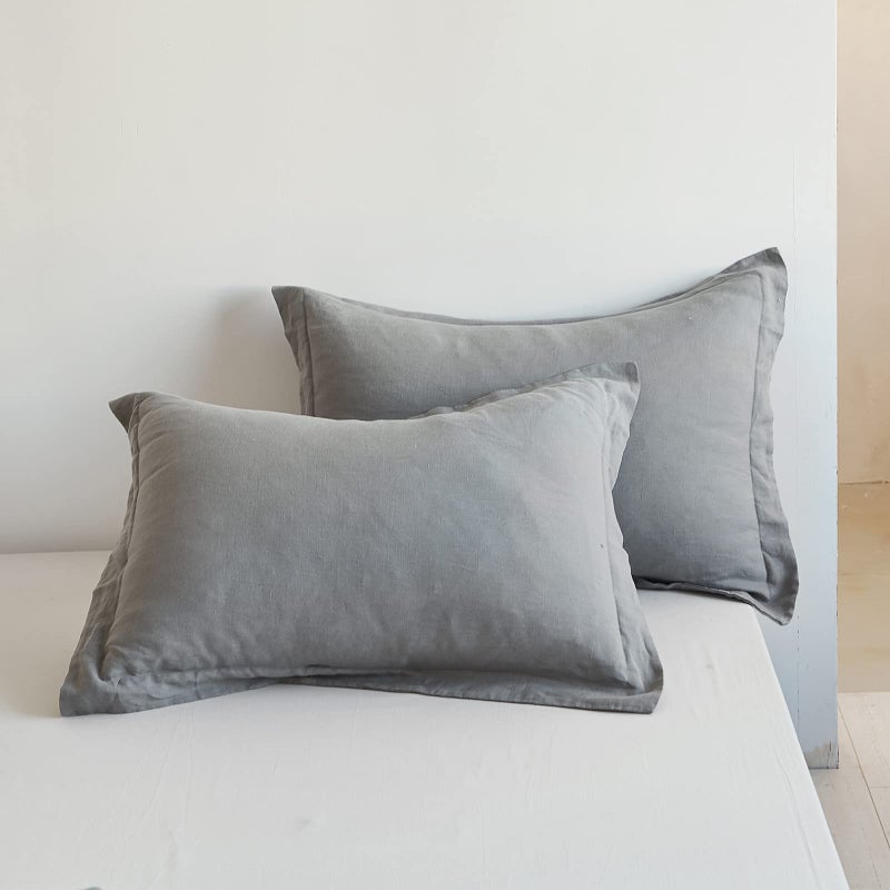 King Binens 100 ٪ French Linen Pillow Shams النمط الأساسي - حزمة من 2 - غسول اللون الصلب الطبيعي الكتان الناعم - الرمادي النهائي 20 'x 36' '