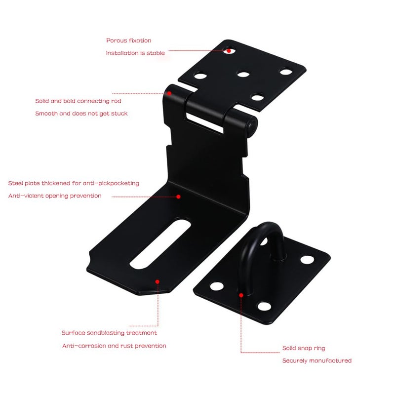dingchi 90 Degree Stainless Steel Right Angle Padlock Hasp Locking Latch - Security Door Clasp for Push/Sliding/Barn Door, 2mm Thick, Matte Black Finish - Image 2