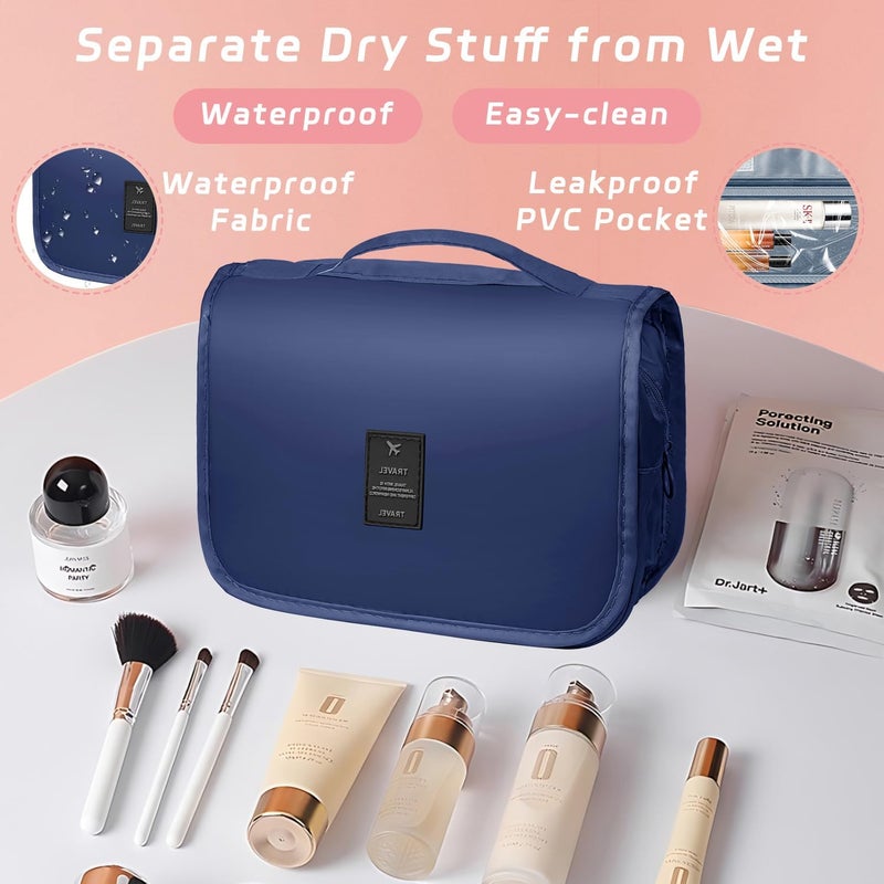YEMEDA Toiletry Bag Travel Bag with Hanging Hook, Waterproof Capacity Hanging Multifunctional Makeup Bag for Toiletries, Portable Cosmetic Bag Travel Organizer for Women and Men(Royal Blue) - Image 5