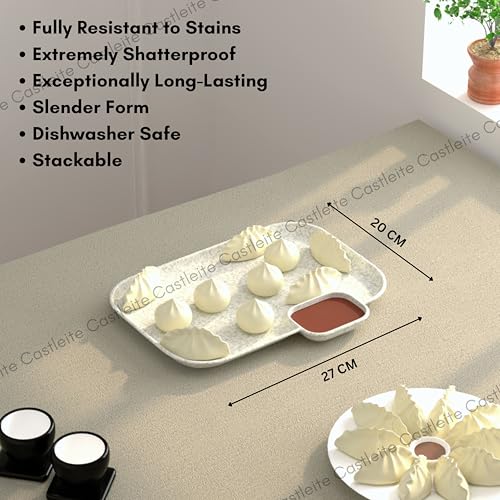 Castleite Multi-Purpose Kitchen Serving Platter: Deluxe Melamine Crockery Set of 2 - Versatile Chip and Dip Tray for Snacks, Starters & Desserts (Nantes) - Image 4