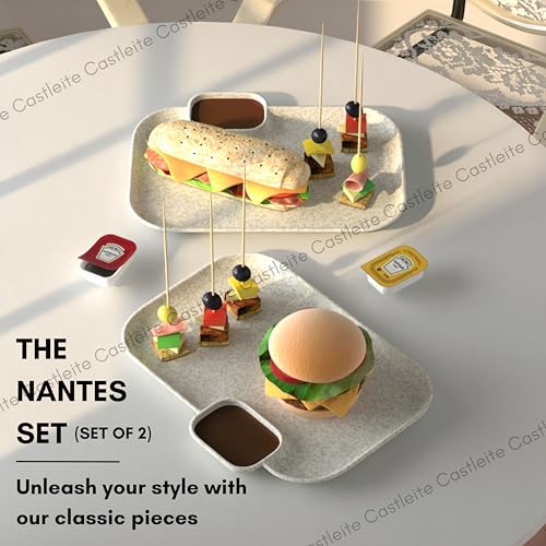Castleite Multi-Purpose Kitchen Serving Platter: Deluxe Melamine Crockery Set of 2 - Versatile Chip and Dip Tray for Snacks, Starters & Desserts (Nantes) - Image 2